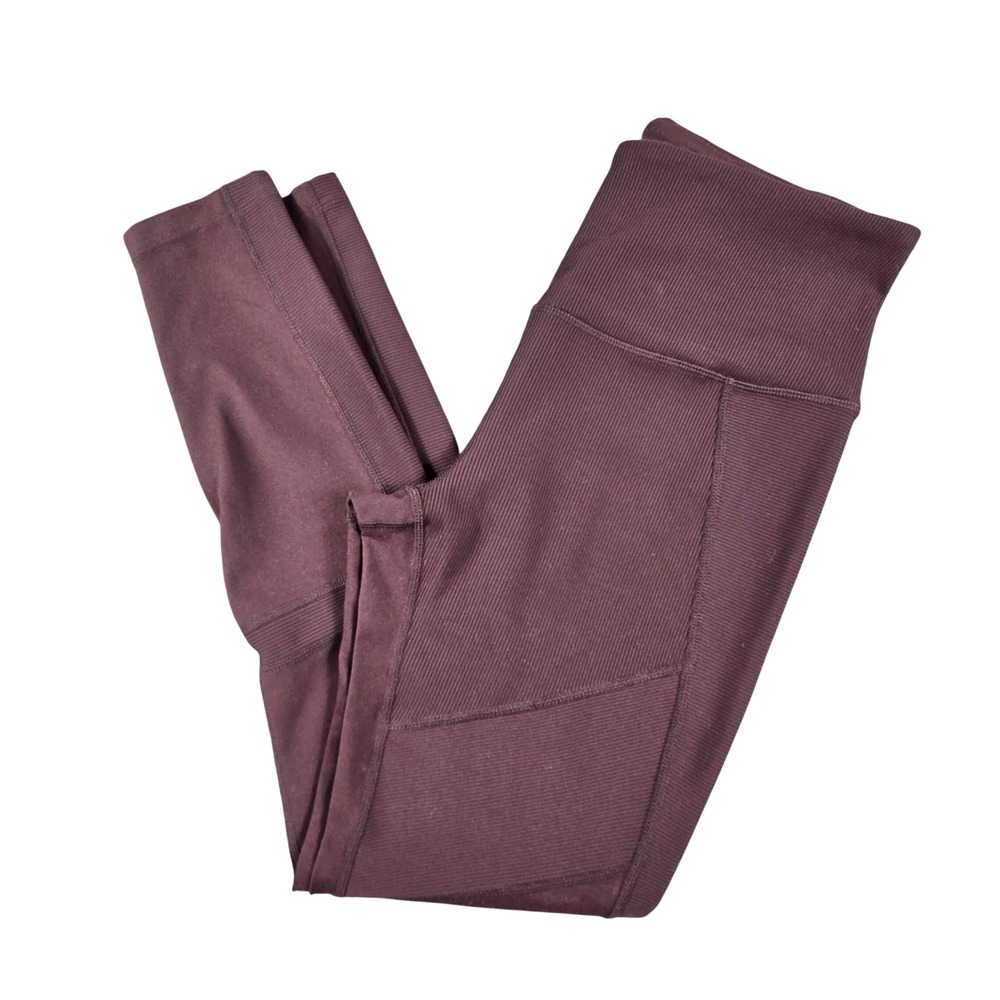 Zella Moto Ribbed High Waist Leggings Women Medium Burgundy Plum Yoga Pants
